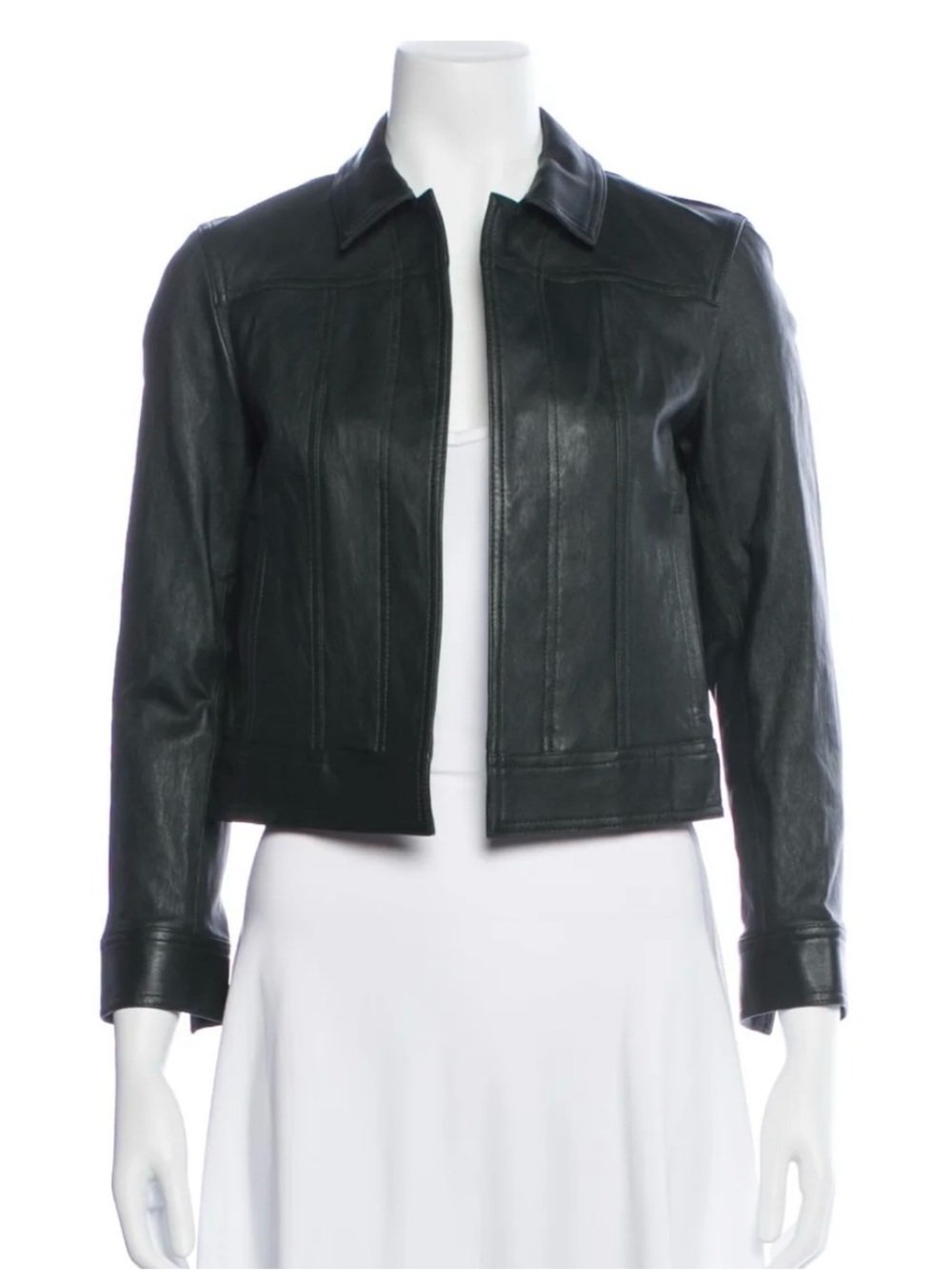 Theory Bristol Shrunken Lamb Leather Open Front Jacket Black Women’s 4